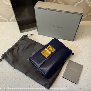 Tom Ford Dark Blue Wallet with Gold Clasp